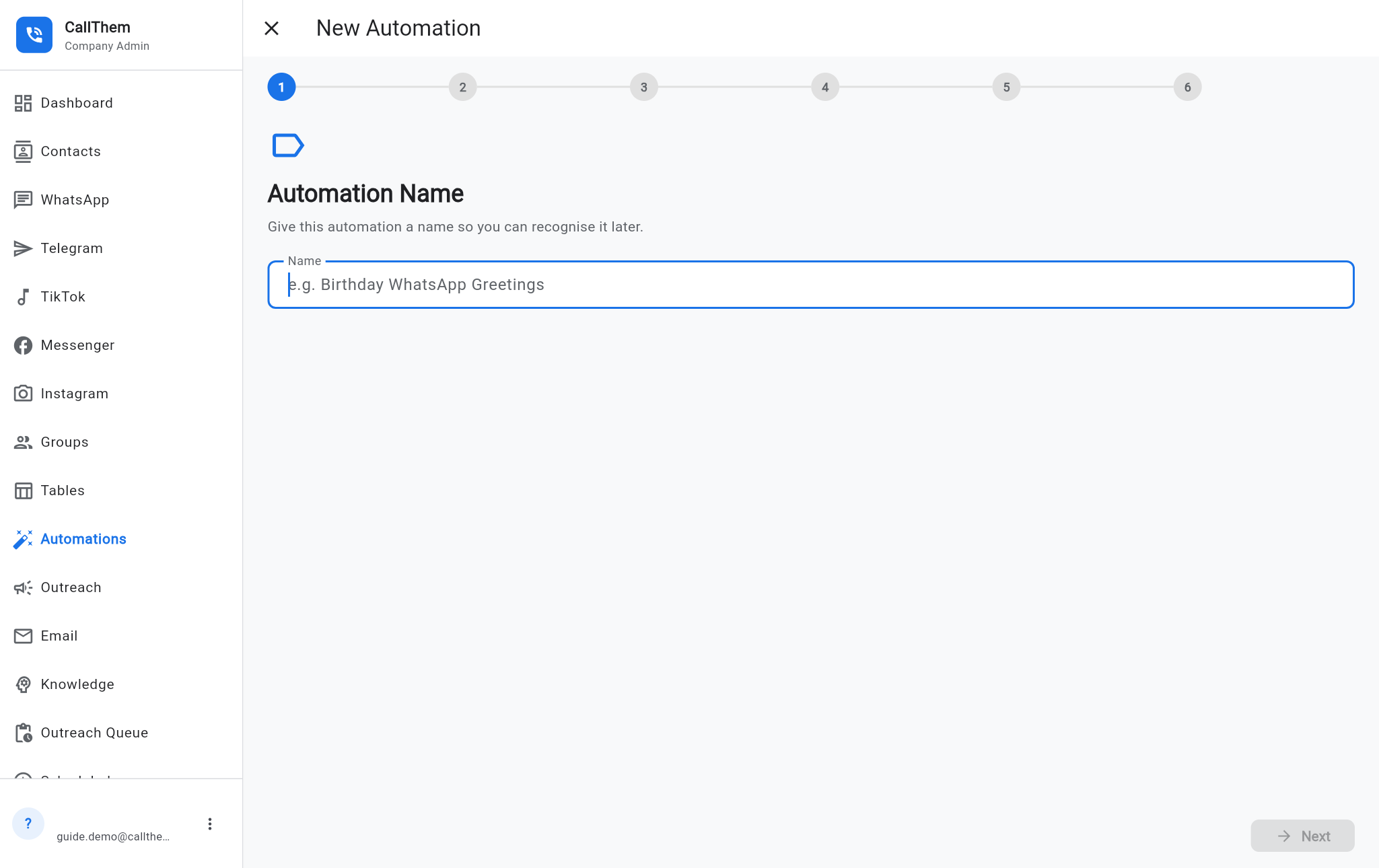 Step 1 of the automation wizard