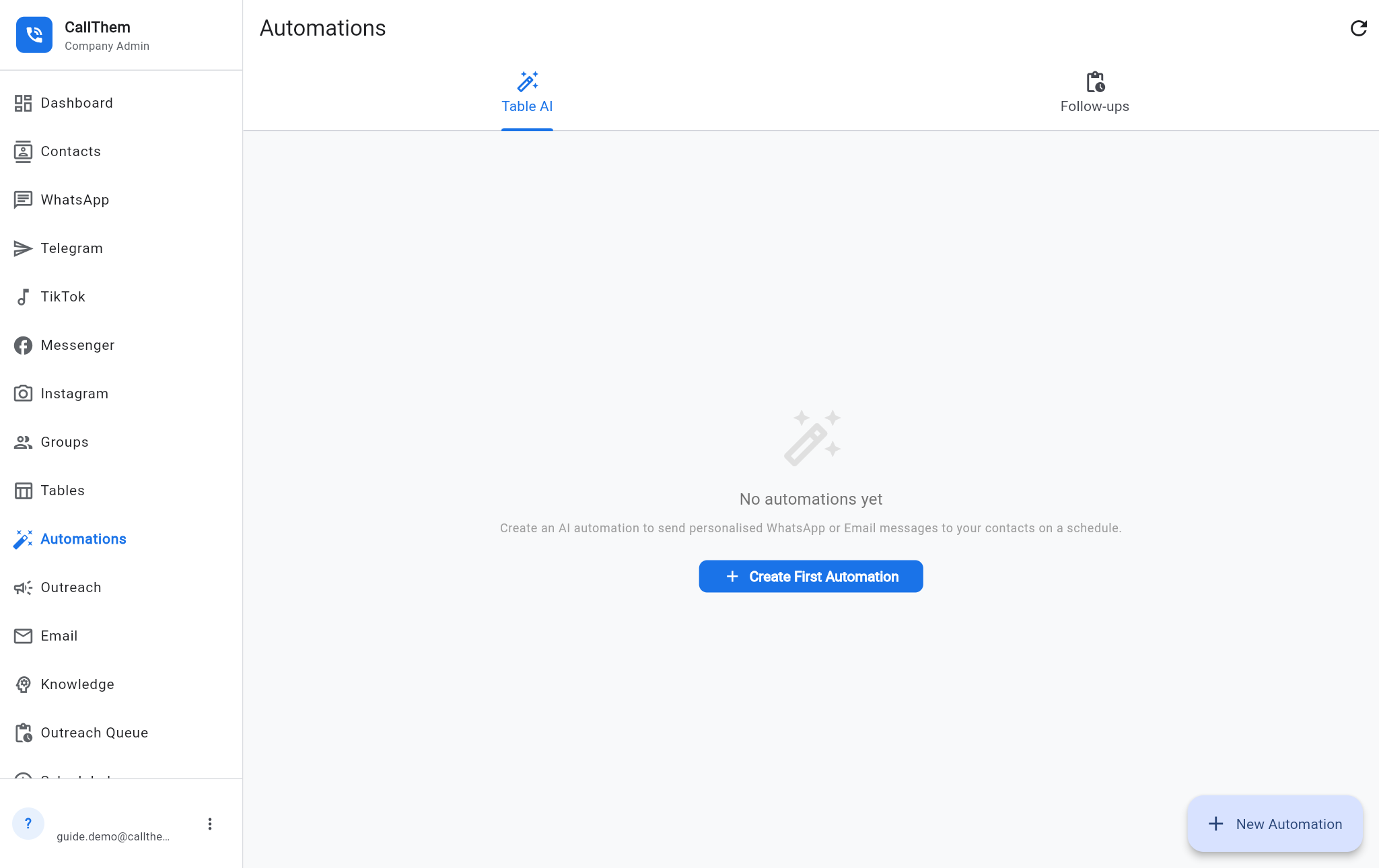 The Automations screen