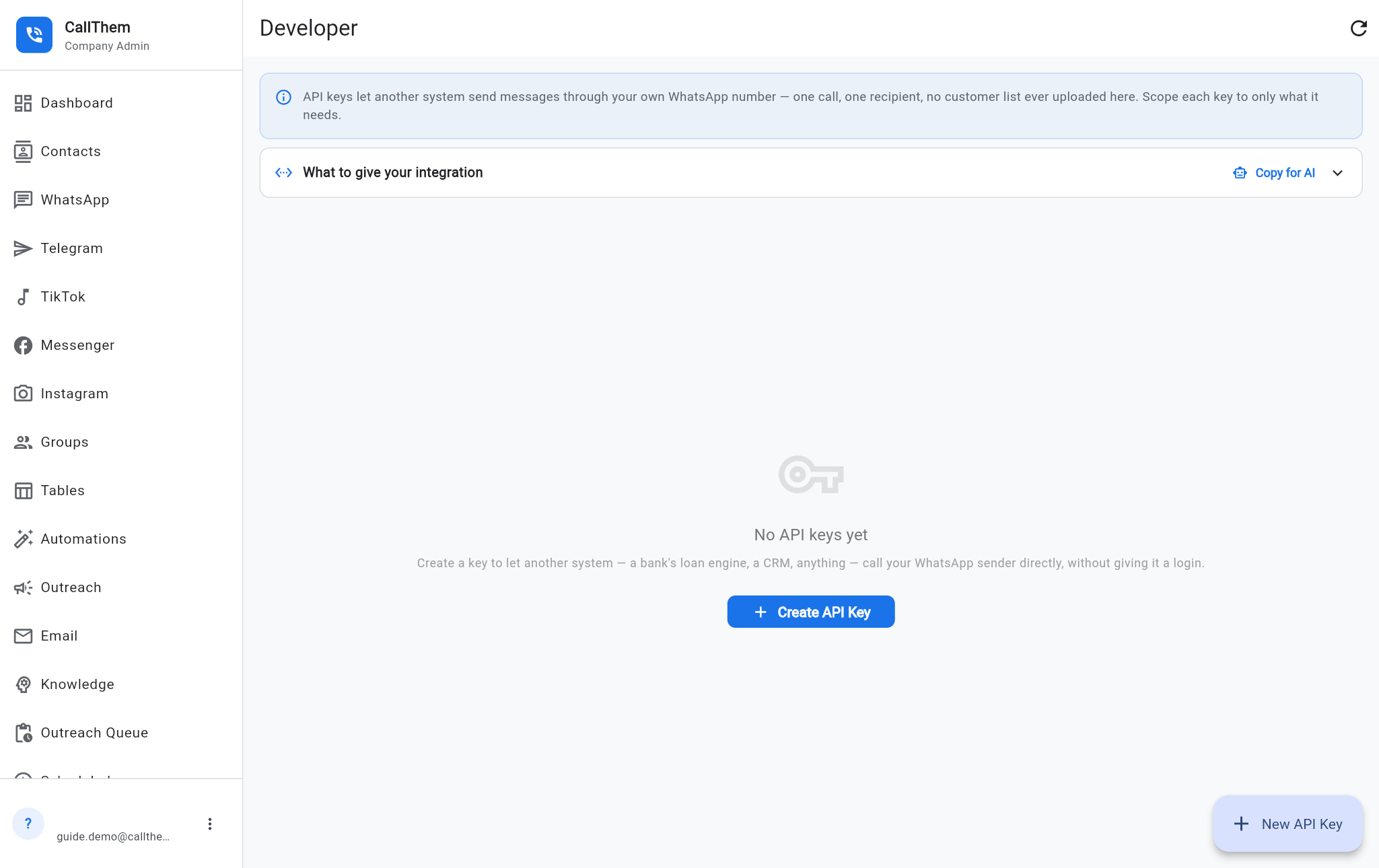 The Developer screen