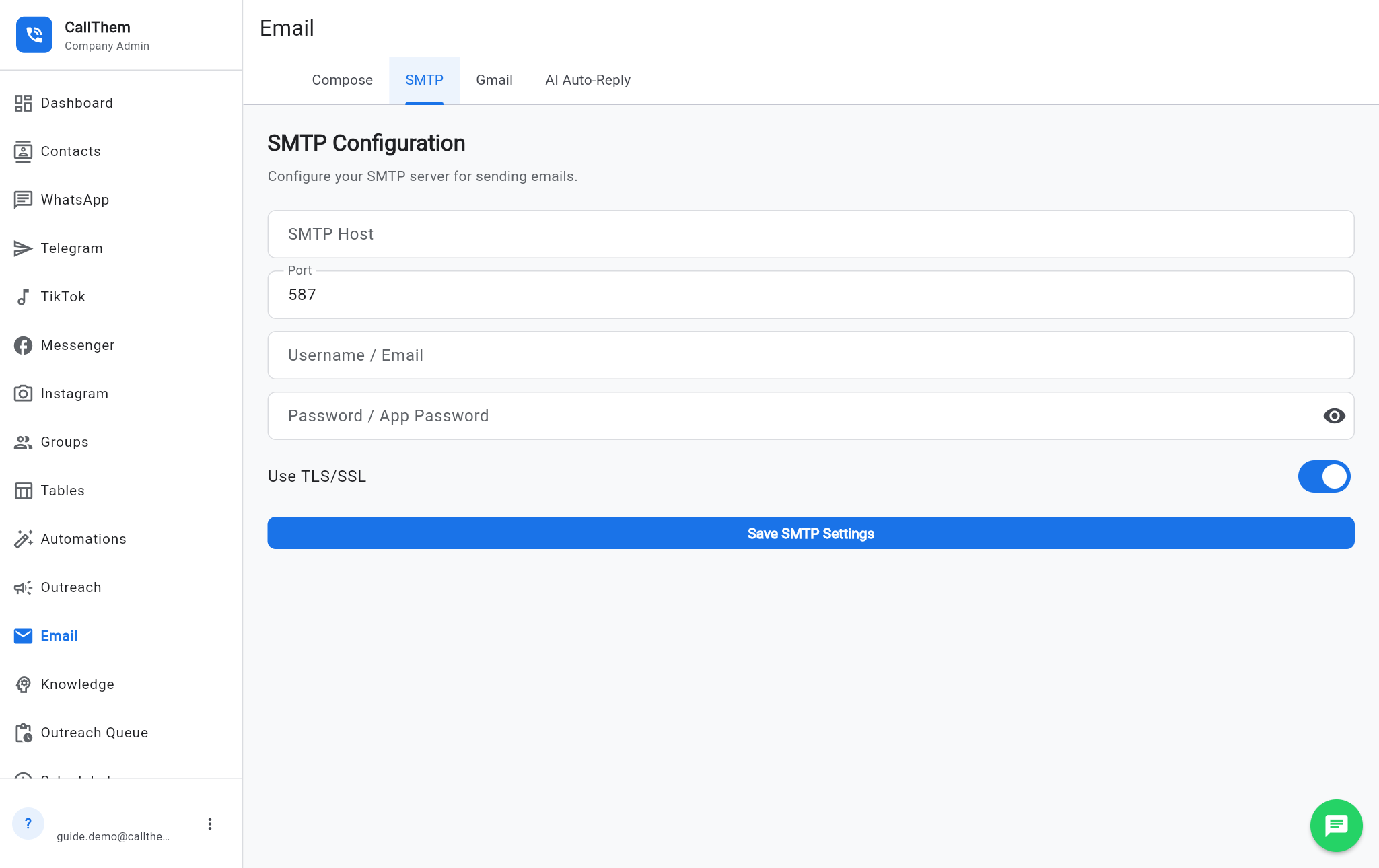 The SMTP tab