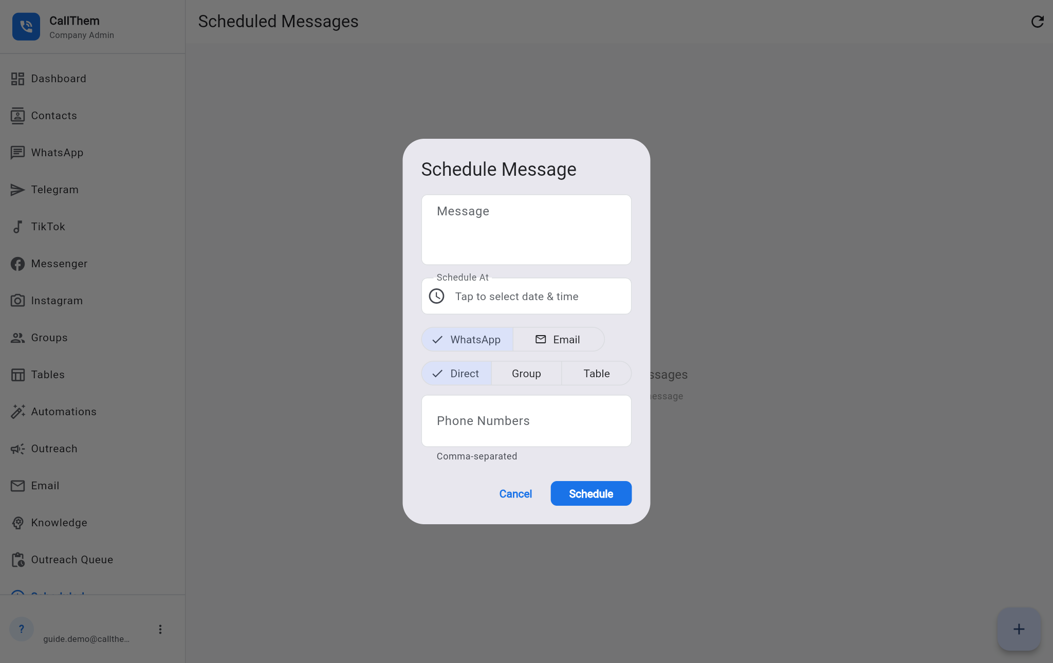 The Schedule Message window