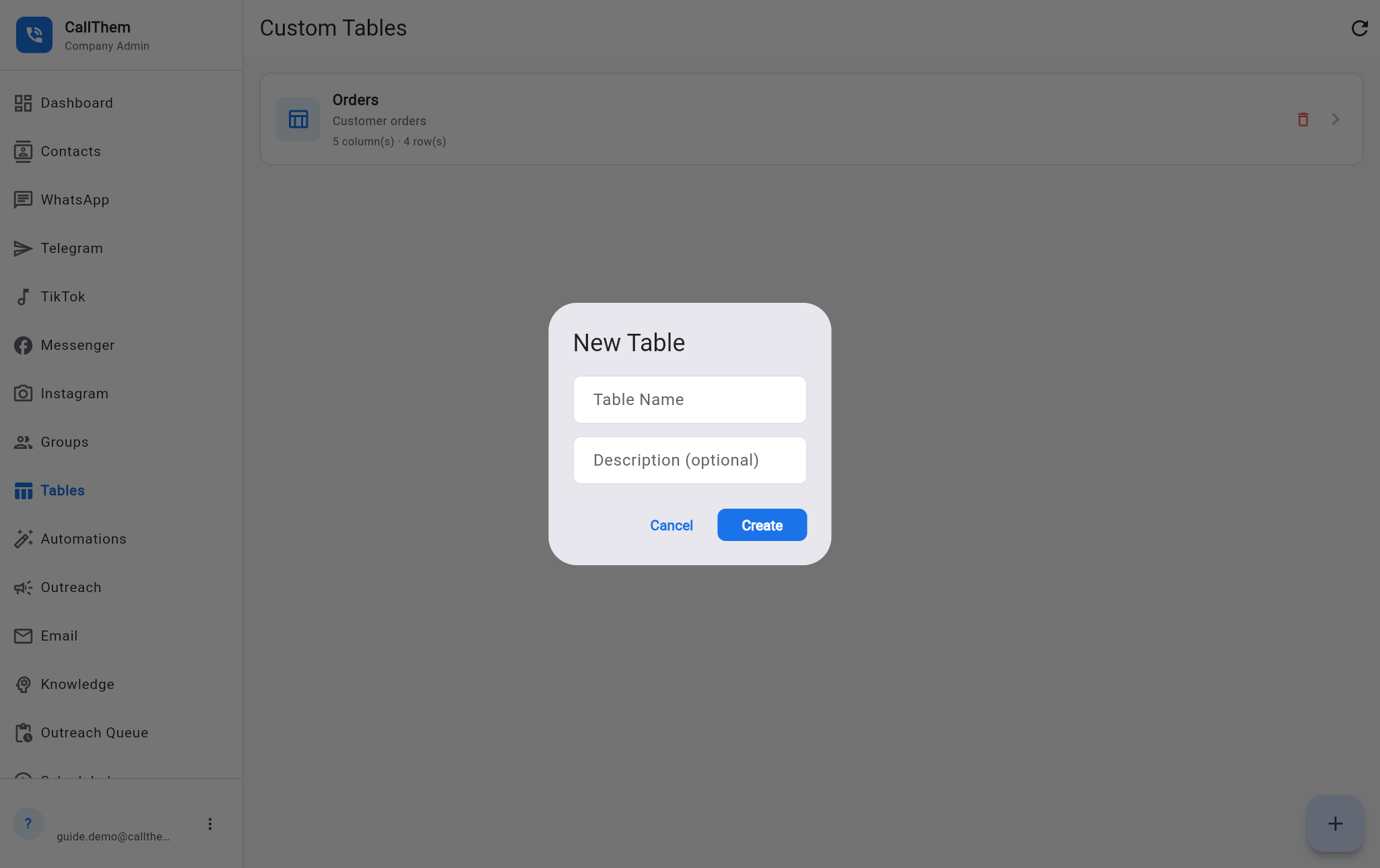 Creating a table
