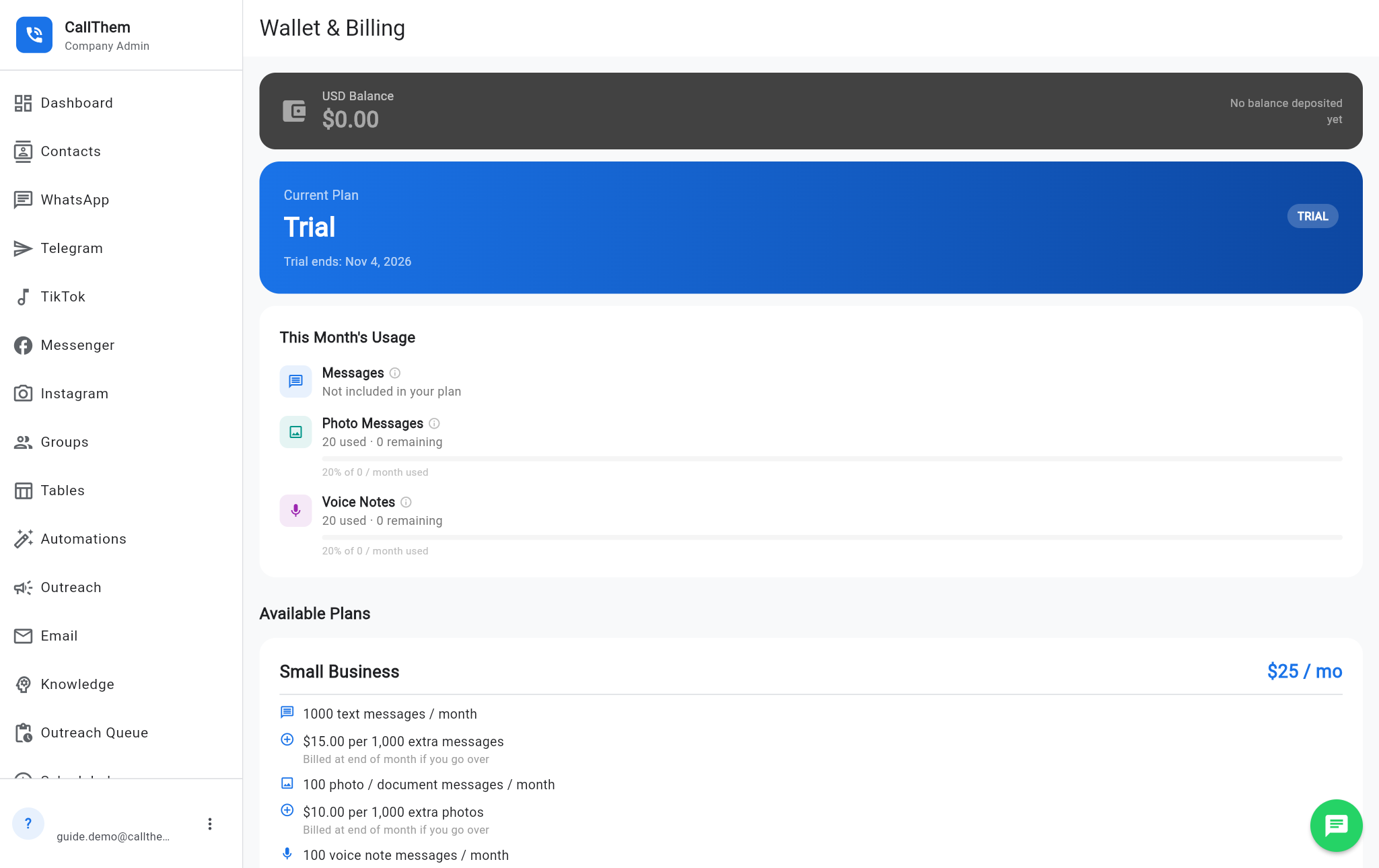 The Wallet & Billing screen