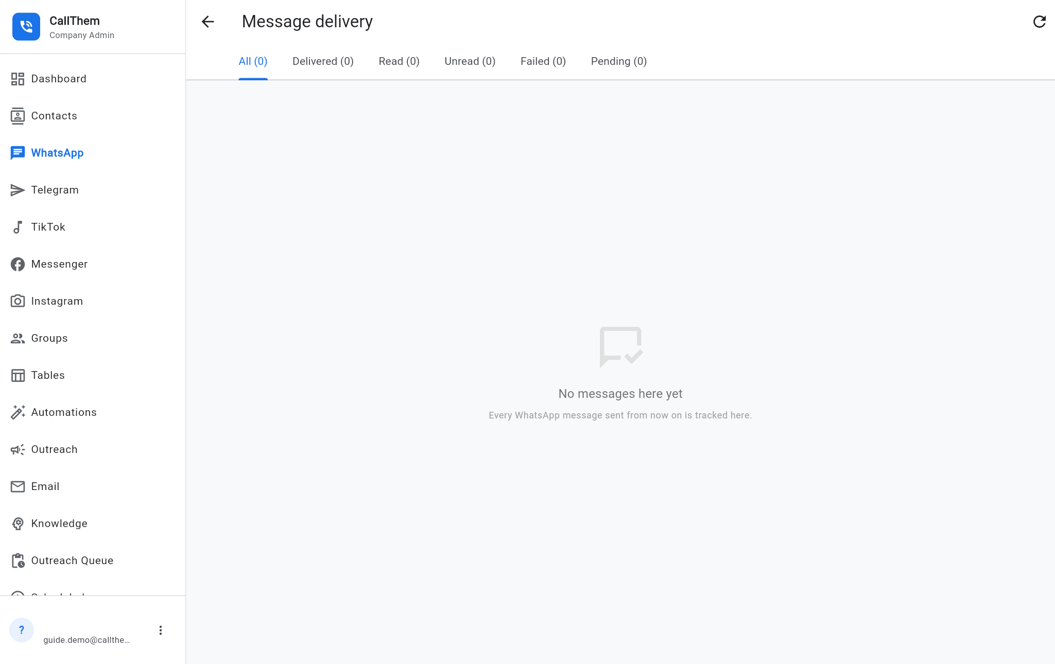 The Message delivery screen