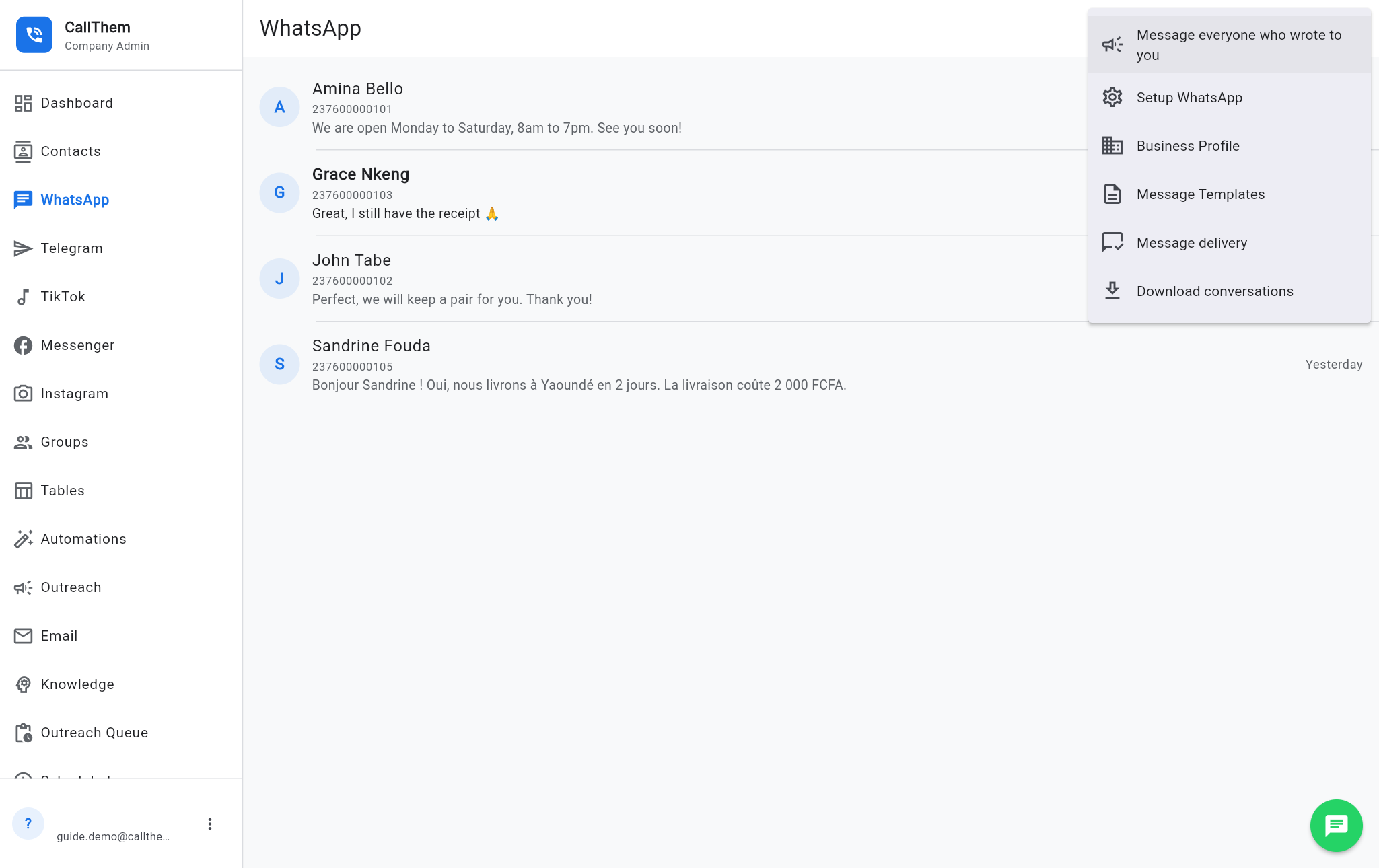 The WhatsApp menu (⋮)