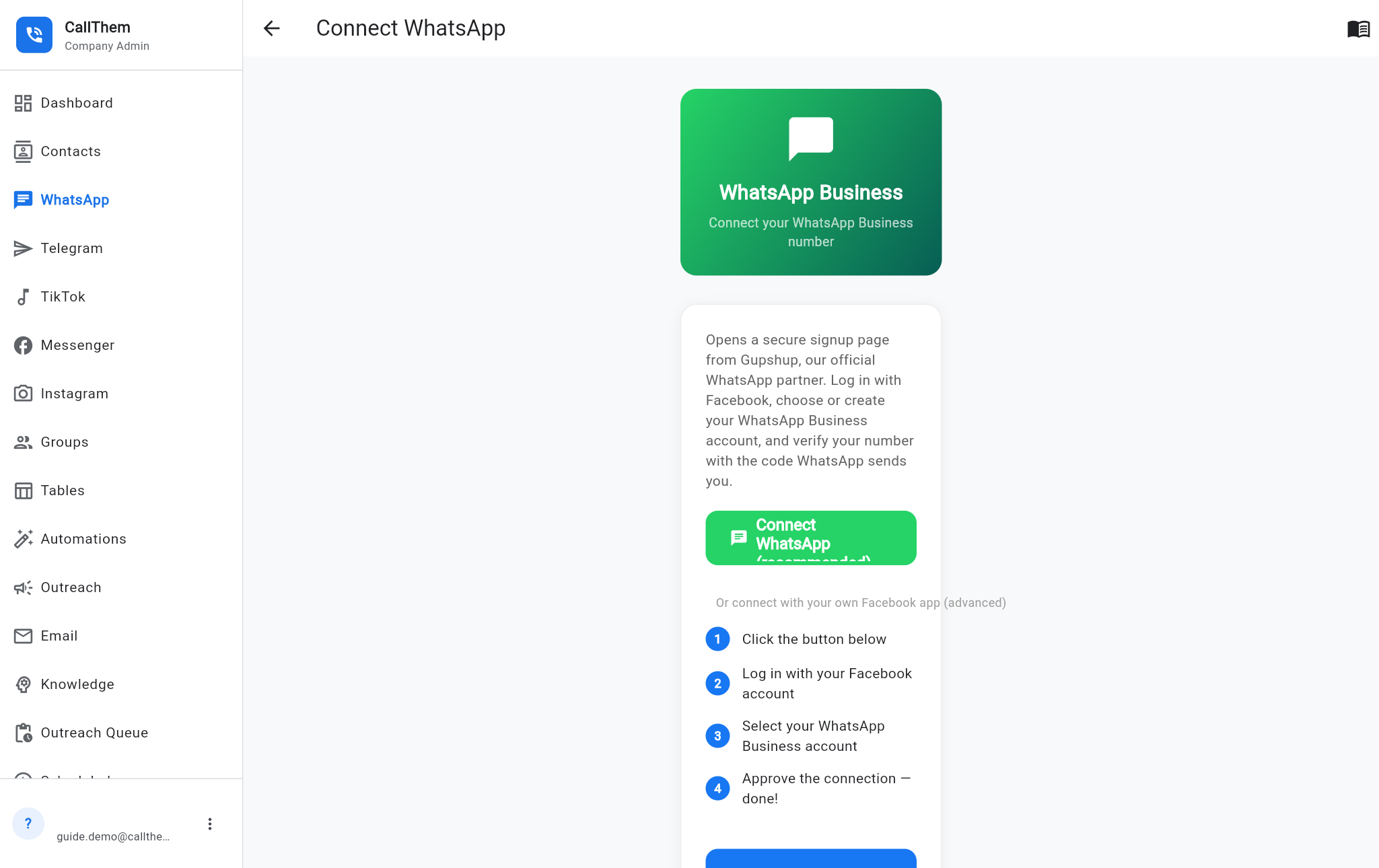 The Connect WhatsApp screen