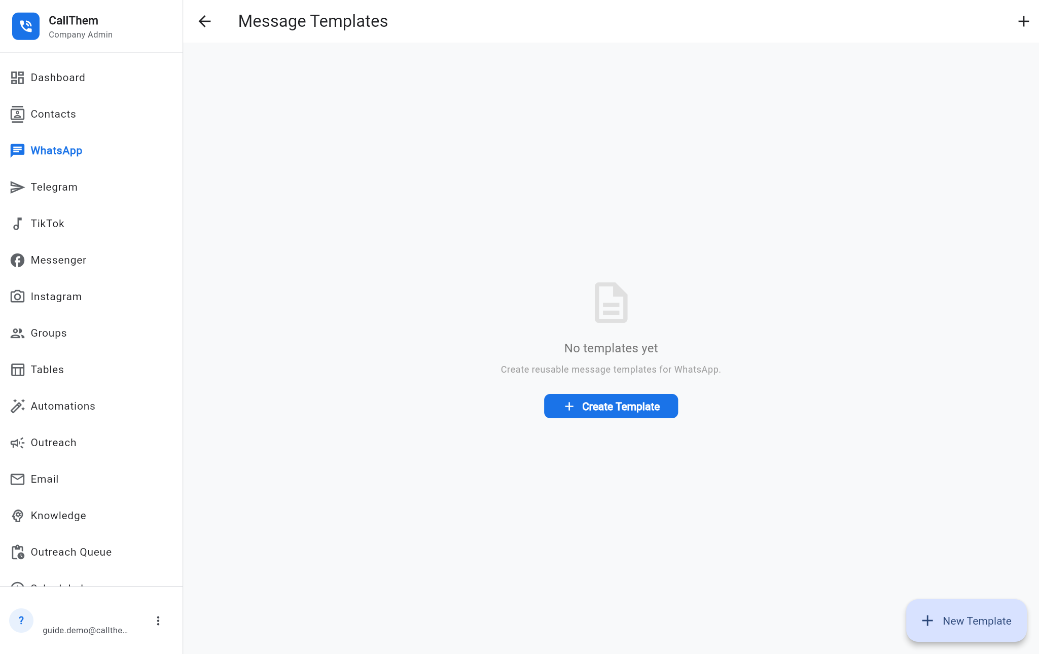The Message Templates screen